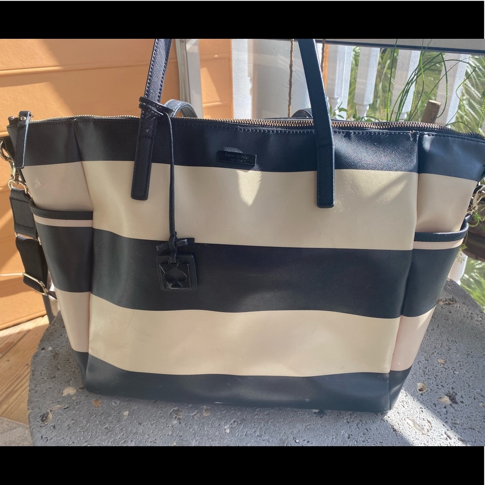 KATE SPADE Black and Tan Striped Baby Bag OS